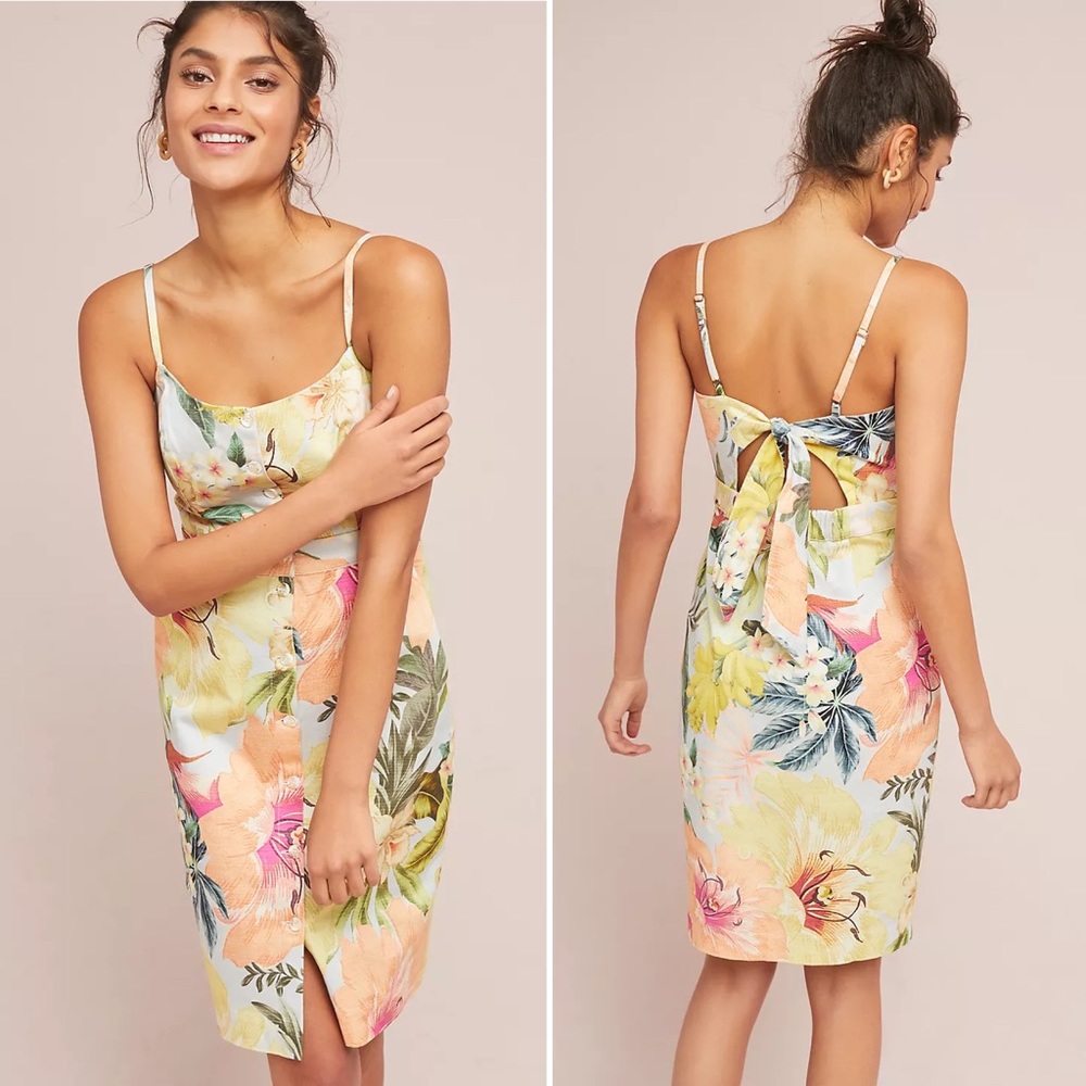 Anthropologie || Farm Rio Tropical Shift Dress Tie Back Small - Picture 1 of 9